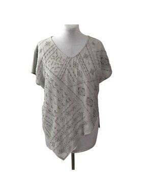 Chicos Gray Embellished Top V Neck Sequin Asymmetrical Blouse Size M Chicos 1